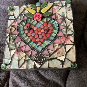 Colorful Mosaic Heart Boho Shabby Chic Art Piece